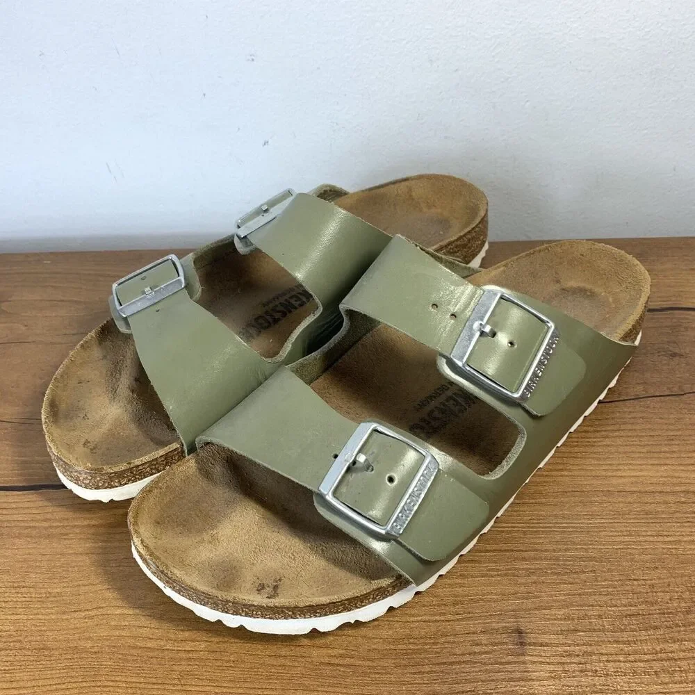 Women Birkenstock Arizona Green Khaki Slide Sandals Size 41  L 10 M 8
